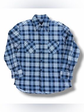 Vintage 90s JCPenney Plaid Cotton Flannel Shirt Blue Size Large